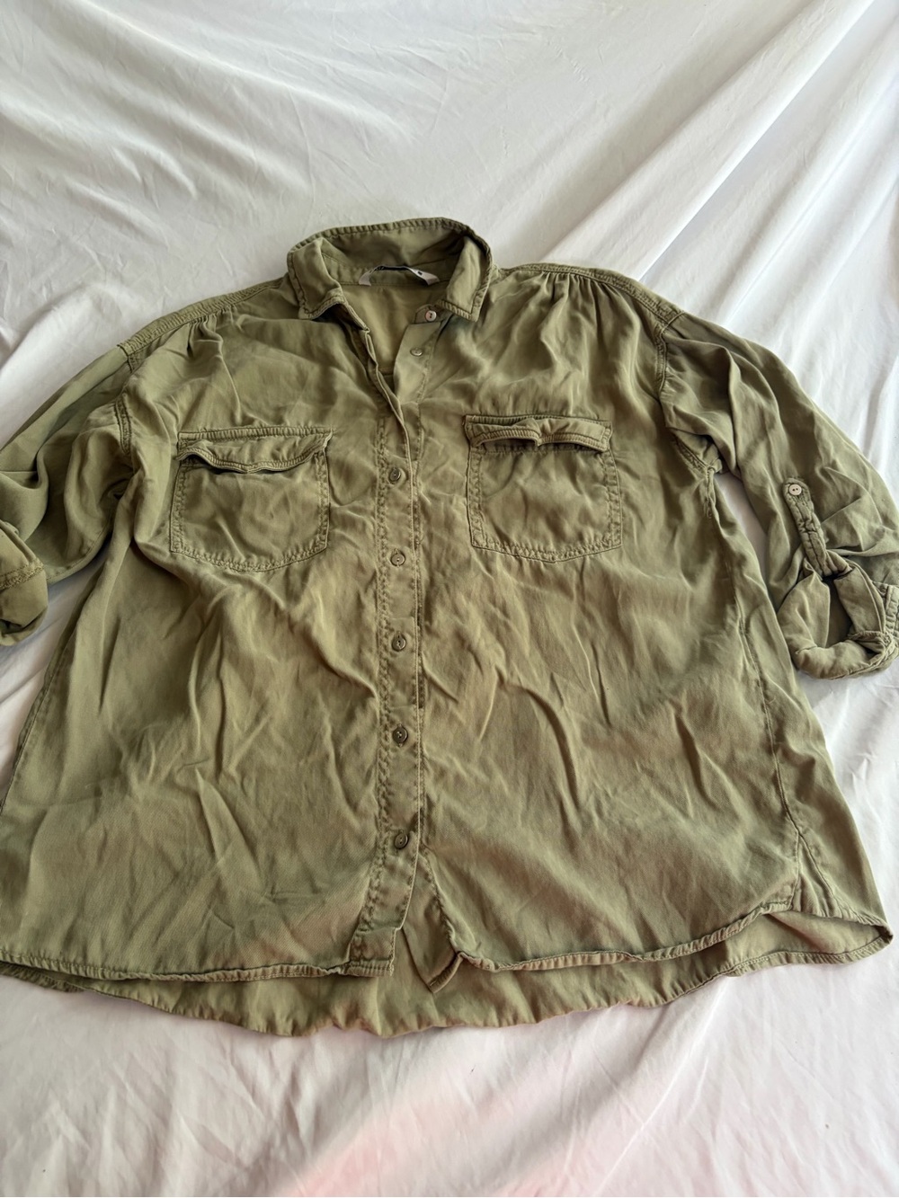 Zara Olive Green Military Utility Shirt Size S